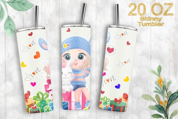 20oz Tumbler Bunny and Girl Sublimation Graphics for Crafts