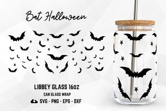 Bat Halloween 16oz Libbey Can Glass SVG: Graphics for Tumbler Wraps