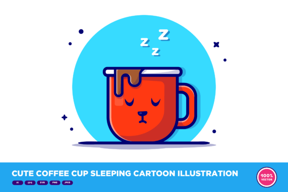 Cute Coffee Cup Sleeping Cartoon: Graphics & Illustrations