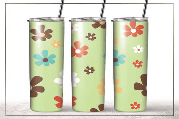 Green Groovy Flowers Retro Tumbler Wrap: Graphics & Crafts