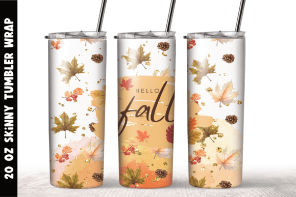Hello Fall Autumn Tumbler Wrap: Graphics & Print Templates