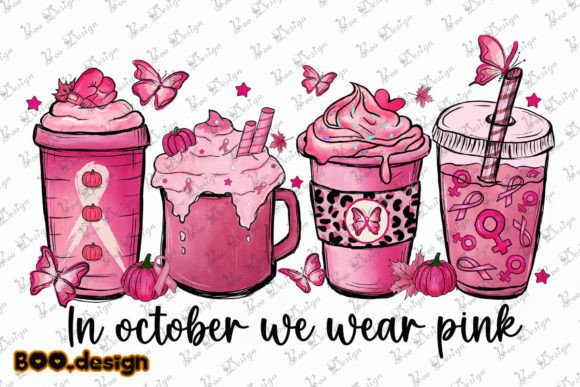In October We Wear Pink Coffee Cup Png: Graphics & Crafts
