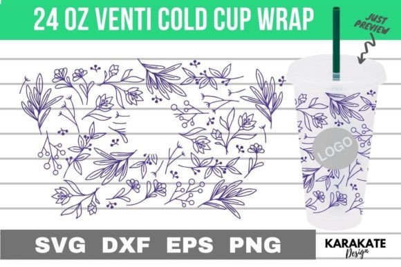 Line Flower 24 Oz Venti Hole Wrap SVG for Crafts & Graphics