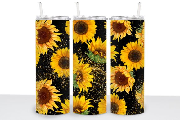 Sunflower Glitter Tumbler Graphics for Print Templates