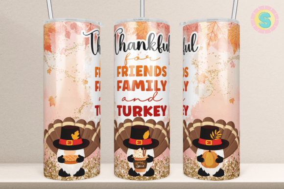 Thankful Turkey Gnome Tumbler Wrap Graphics & Crafts